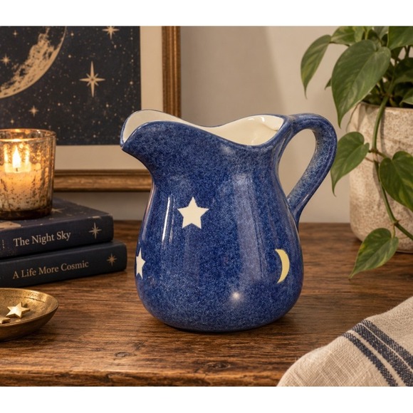 Rosanna Imports Other - 90s Celestial Blue Star Moon Pitcher Whimsigoth Pottery